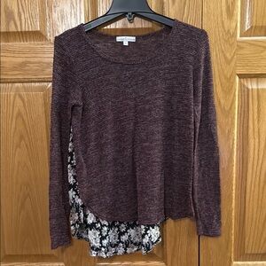 Moa Moa Red Asymmetrical Blouse with Floral Accent